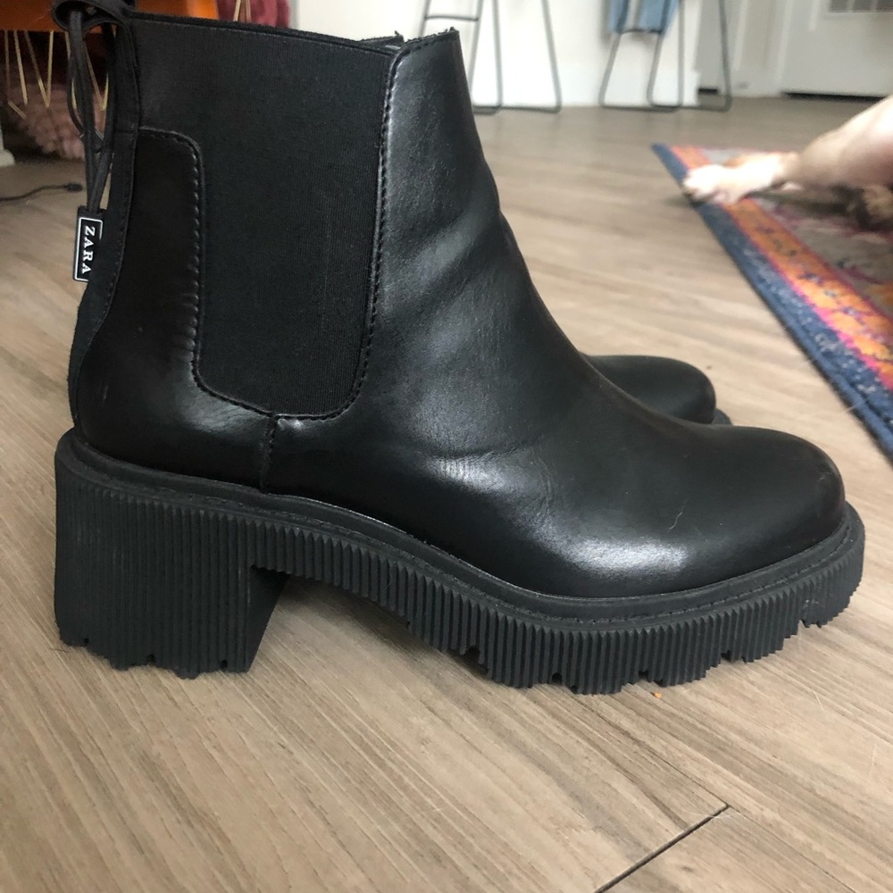 Black leather chunky booties - Picture 4 of 5